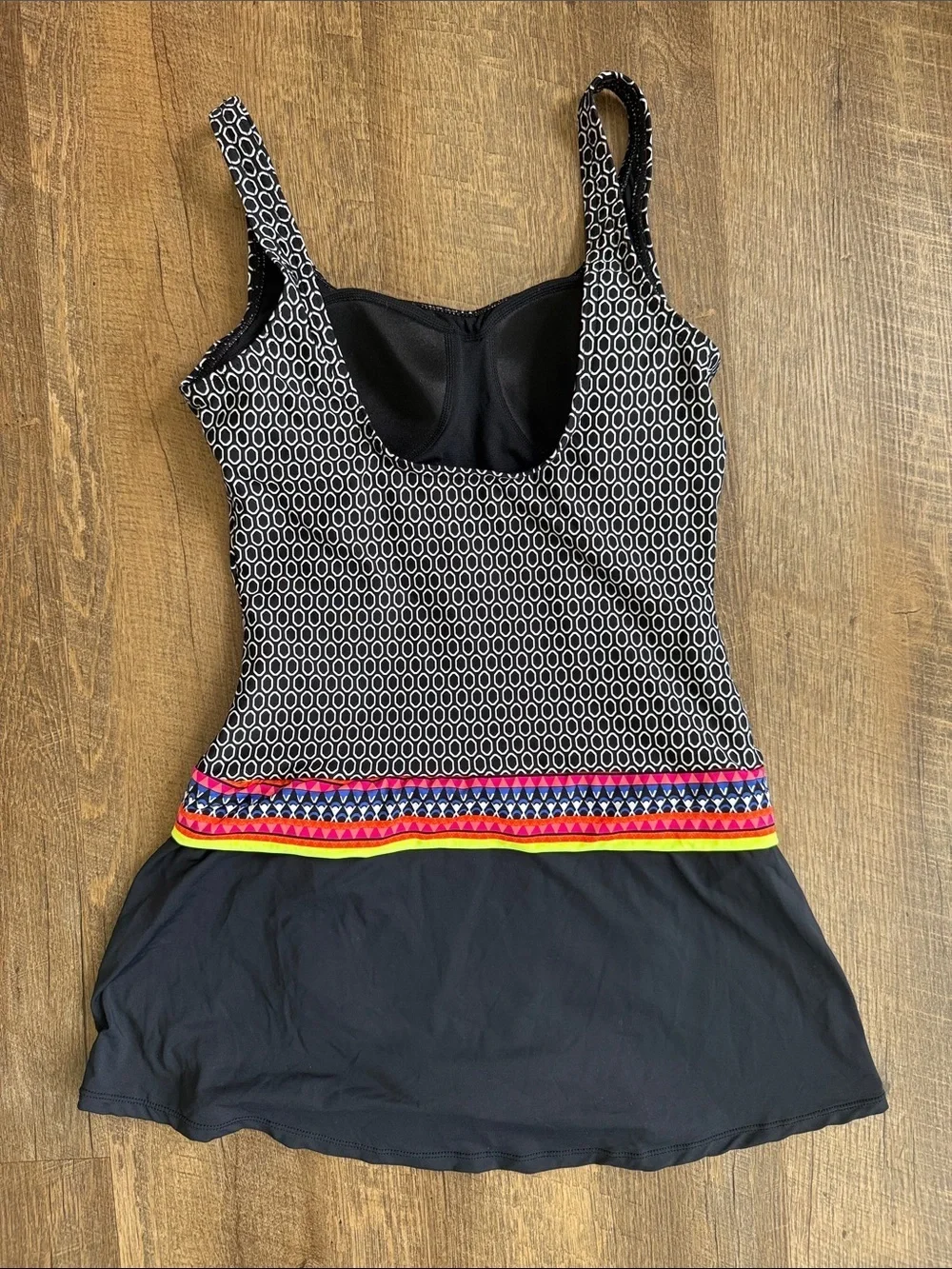 Jag Black Patterned One-Piece Swimsuit with Colorful Trim Size Medium
